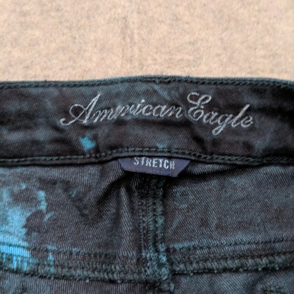 AE Tie Dye Teal and Black Stretch Skinny Jeans - Picture 3 of 7